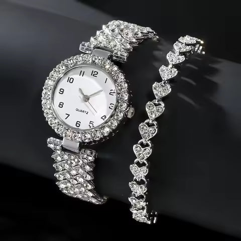 Diamond Quartz Watch and Bracelet Set
