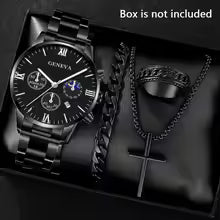 Fashion Roman Scale Quartz Wristwatch 4pcs Set Men