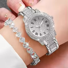 Diamond Quartz Watch and Bracelet Set
