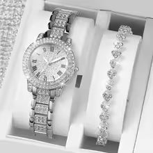 Diamond Quartz Watch and Bracelet Set