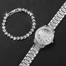 Diamond Quartz Watch and Bracelet Set