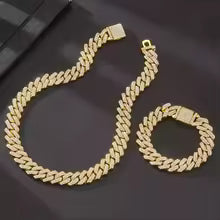3pcs/set Necklace+Bracelet+Watch Cuban Chain Watch for Men