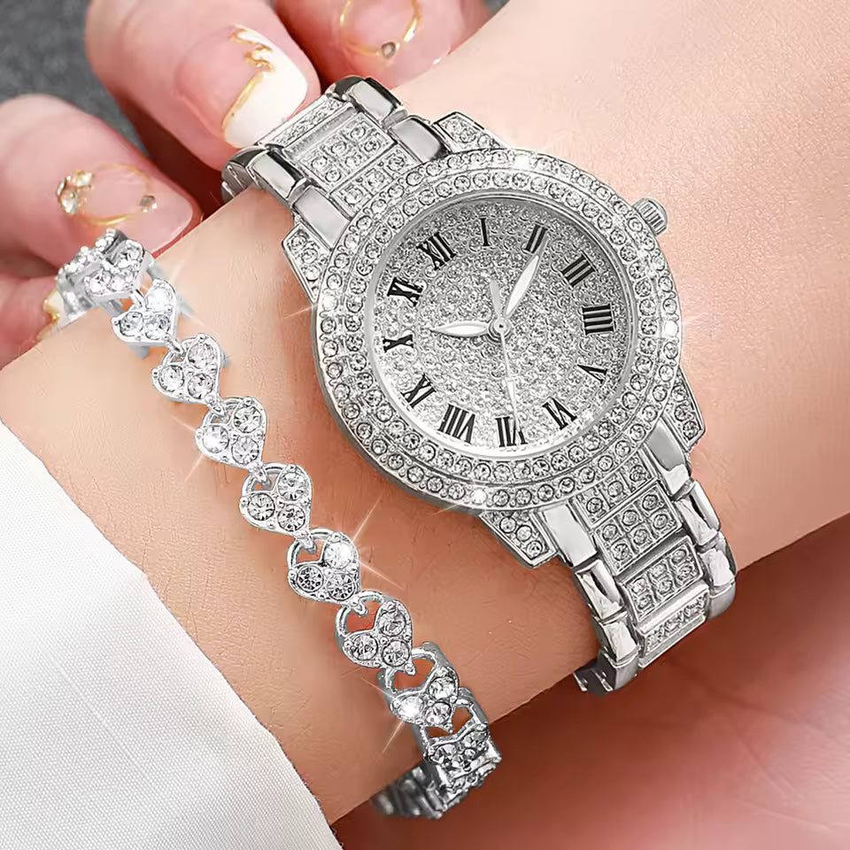 Diamond Quartz Watch and Bracelet Set