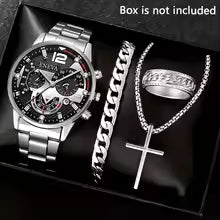 Fashion Roman Scale Quartz Wristwatch 4pcs Set Men