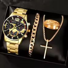 Fashion Roman Scale Quartz Wristwatch 4pcs Set Men