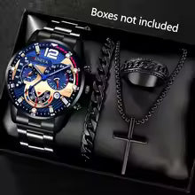 Fashion Roman Scale Quartz Wristwatch 4pcs Set Men